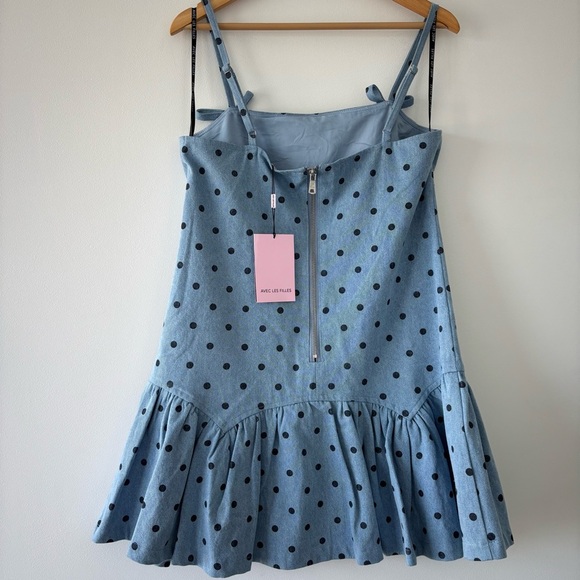 NWT Avec Les Filles Flirty Sky Blue Cotton Dotted Mini Shift Fit n Flare Dress - Picture 7 of 11